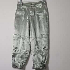 NWT Free People Women's Light Green Shiny Satin Crop Capri Pants Sz 0